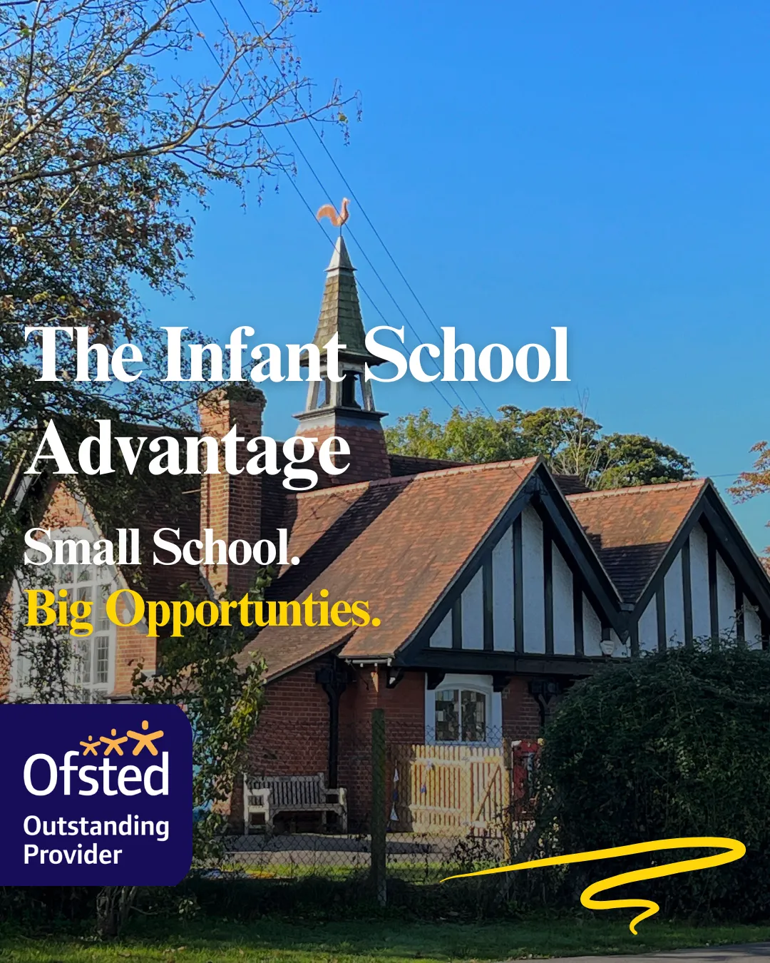 St Matthew's social post: The Infant School Advantage. Small School. Big Opportunities. With the Ofsted Outstanding Provider badge.